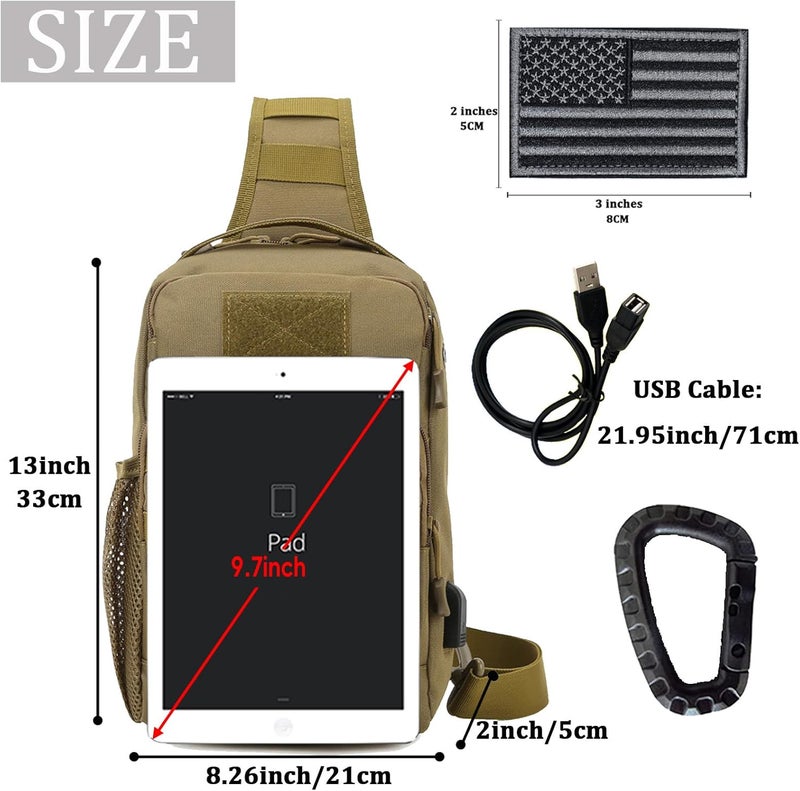 Valinov Tactical Shoulder Bag,Molle Shoulder Backpacks,Military Sling Daypack Backpack with USB Charging port - Image 2